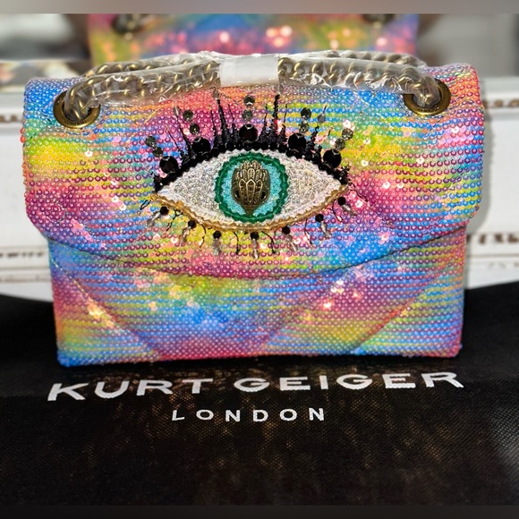 NWT Kurt Geiger London Kensington Mini Rainbow Sequin Eye Crossbody Bag - Picture 2 of 8